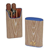 Brizard & Co. The "Show Band" 3 Cigar Case - Bleached Oak Wood and Blue Leather