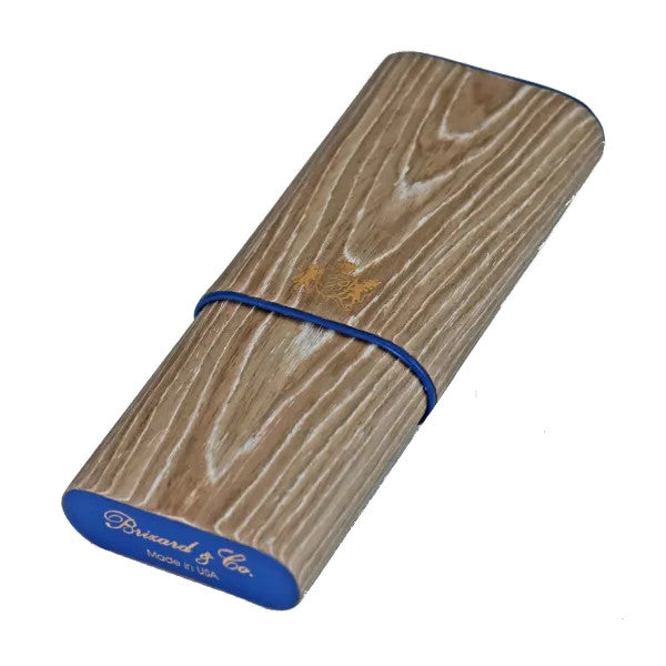 Brizard & Co. The "Show Band" 3 Cigar Case - Bleached Oak Wood and Blue Leather